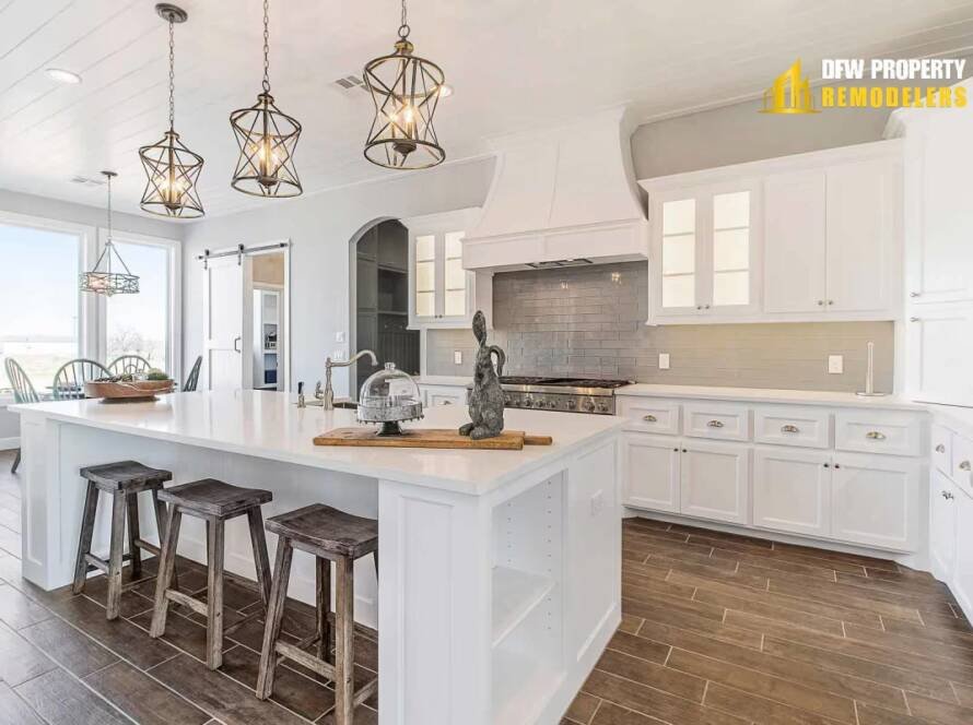 Home Remodeling Contractor in Dallas showcasing modern kitchen renovation with island design.